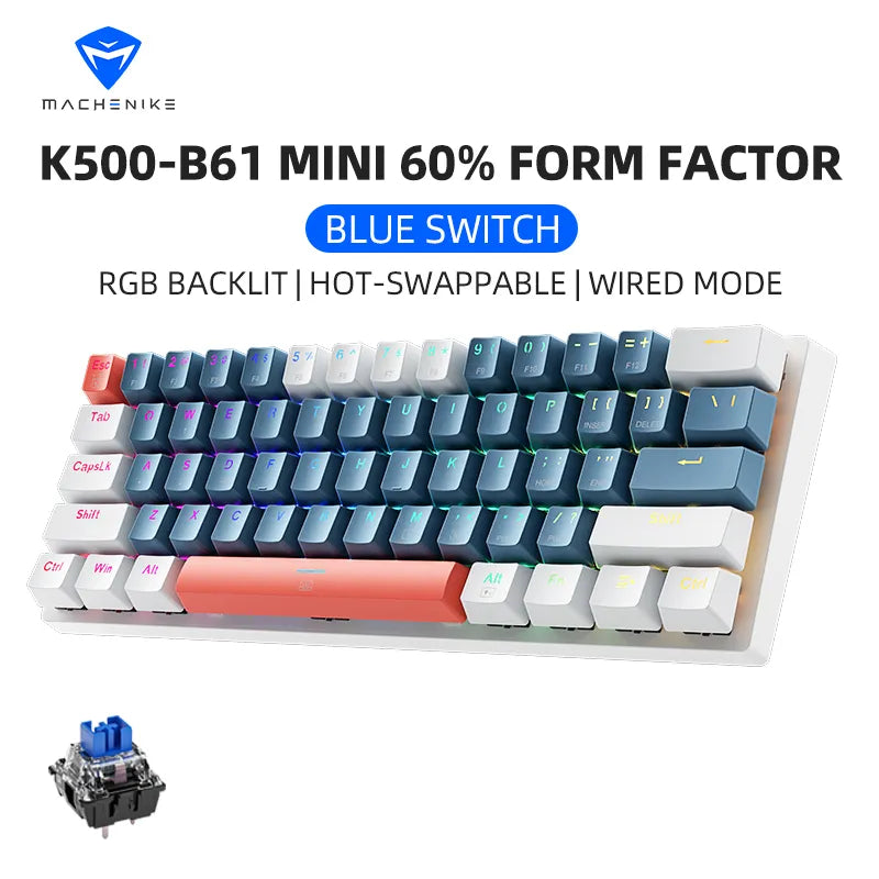 Machenike K500-B61: Compact 61-Key Hot-Swappable RGB Gaming Keyboard