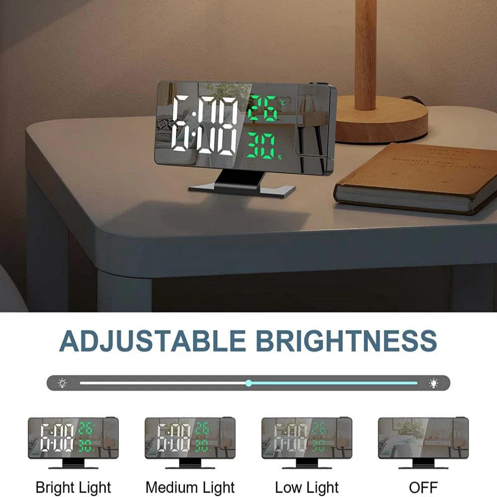 180° Projection Alarm Clock with Temp, Humidity, Night Mode, Snooze, USB