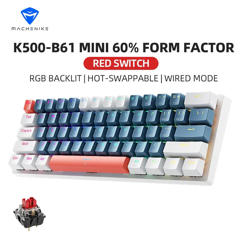 Machenike K500-B61: Compact 61-Key Hot-Swappable RGB Gaming Keyboard