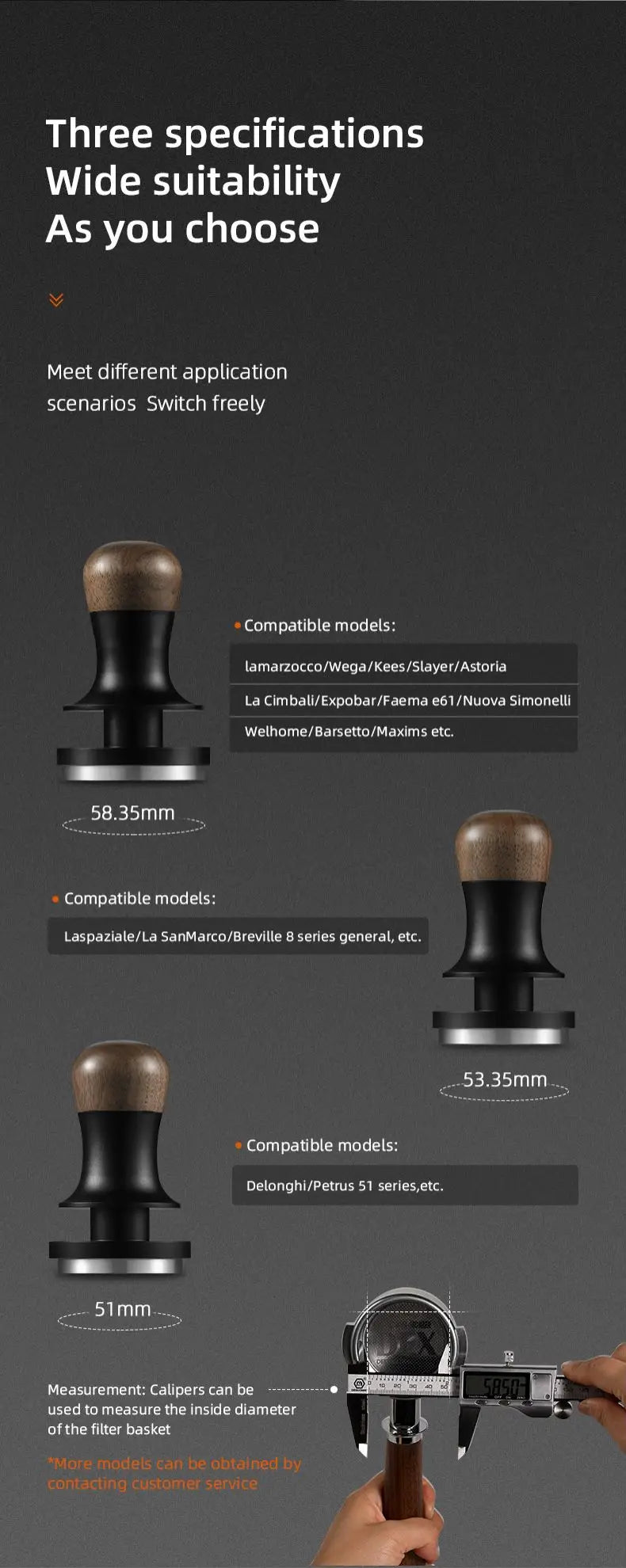 Precision 30lb Espresso Tamper Set: 51/53/58.35mm