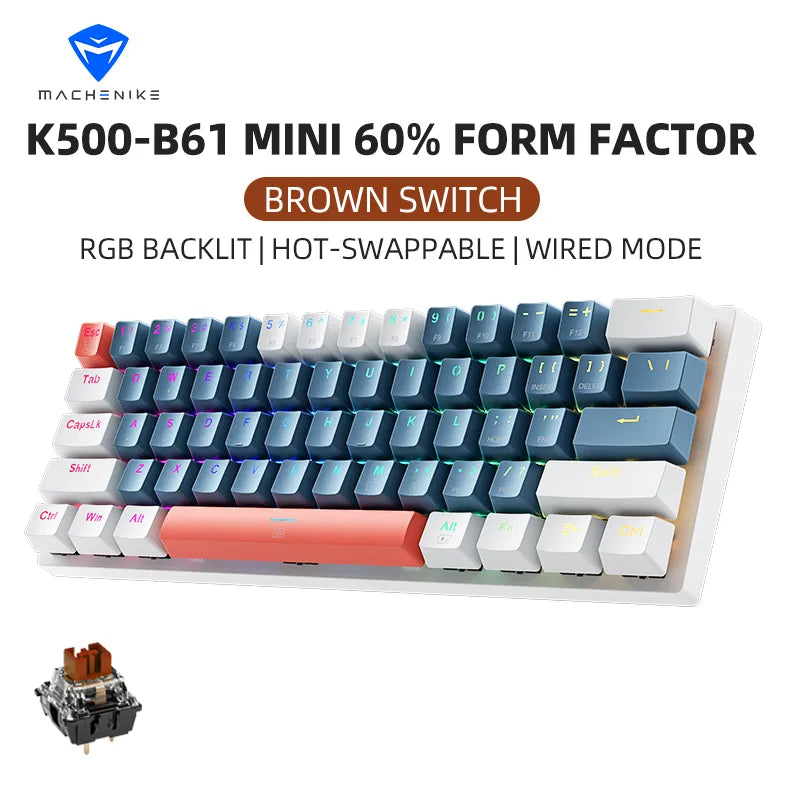 Machenike K500-B61: Compact 61-Key Hot-Swappable RGB Gaming Keyboard