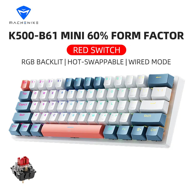 Machenike K500-B61: Compact 61-Key Hot-Swappable RGB Gaming Keyboard